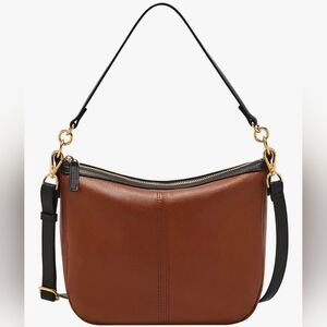 Fossil Brown and Black Leather Shoulder Bag